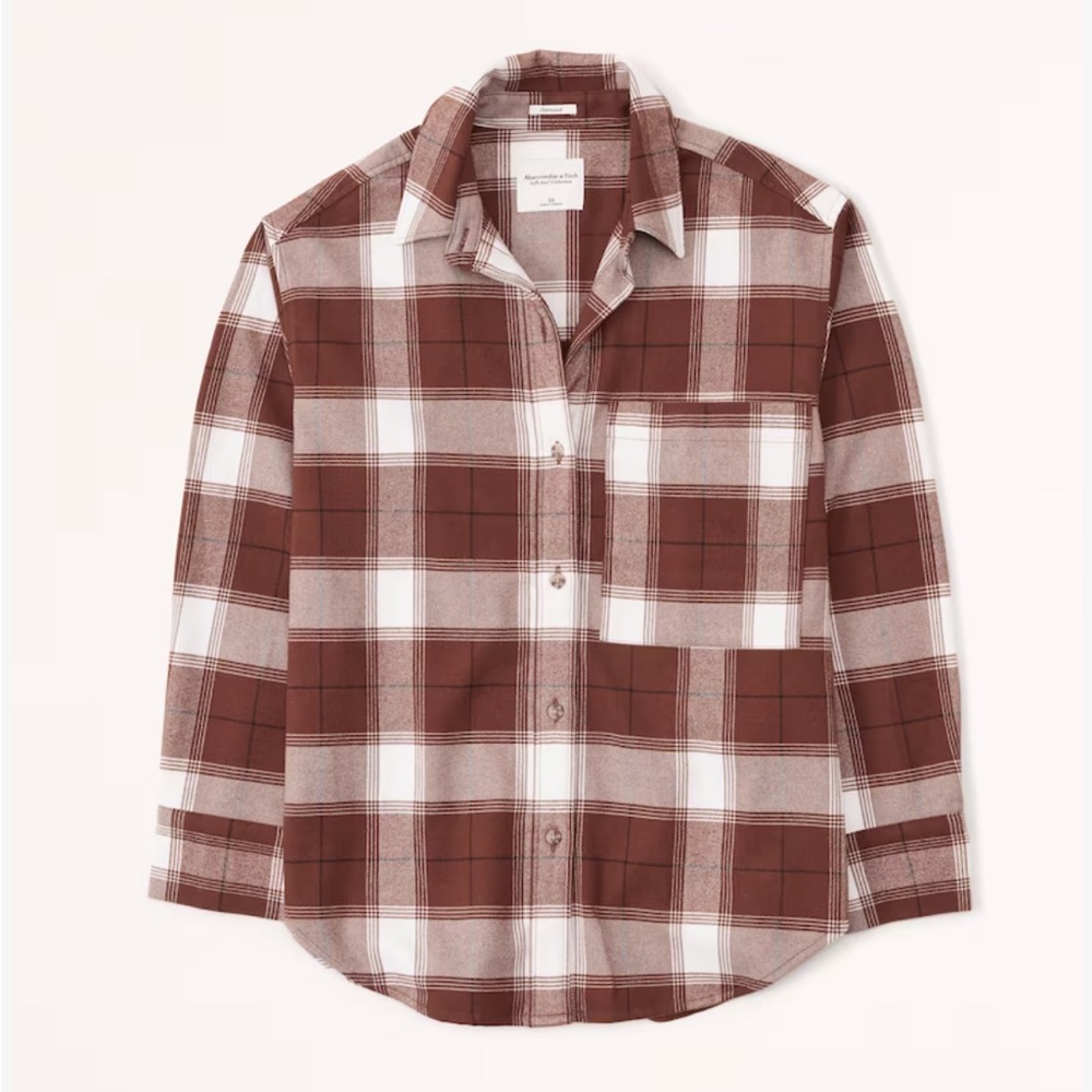 NWT Abercrombie & Fitch Women’s Oversized Plaid Flannel in Brown